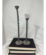 VTG Patrick Meyer Artisan Pewter Candlestick Holder Pair Modernist Twist... - $92.57