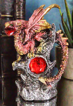 Fire Ember Dragon Guarding Weathered Tree of Life With Red Crystal Gem F... - $15.99
