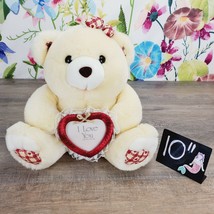 Vintage Valentine&#39;s Teddy Bear Plush 12&quot; Cream Red Heart Photo Frame I Love You - £7.59 GBP