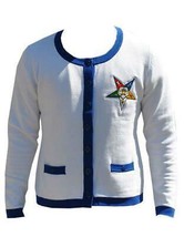 Order of the Eastern Star Cardigan sweater White O.E.S  Cardigan Sweater - £37.23 GBP