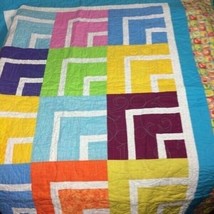 Handmade baby quilt lap blanket flowers geometric - £61.49 GBP