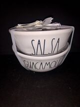 Rae Dunn Salsa &amp; Guacamole Condiment Bowls Set Of 2 White Farmhouse Larg... - $13.00