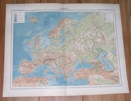 1907 Original Antique French Physical Map Europe Mountains Rivers Ver - £14.38 GBP