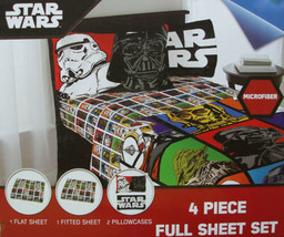Star Wars Gallery MULTI-COLOR 4PC Full Sheets Bedding Set New - £68.44 GBP