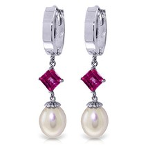 Galaxy Gold GG 9.5 CTW 14k Solid White Gold Hoop Earrings Natural pearl Pink Top - £184.44 GBP