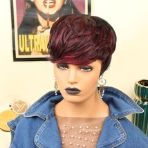 Short Pixie Cut Wine Red Straight Wigs None Lace Human Hair Wig Lot 1273R - £18.12 GBP