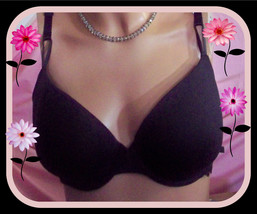 38D Dark Black Cotton W Lace Wings Victorias Secret Light Lined Demi Uw Bra Rare - £30.27 GBP