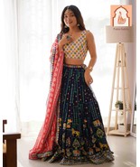 Blue Lehenga Choli Set with Thread &amp; Sequence Work - $1,504.87 MXN