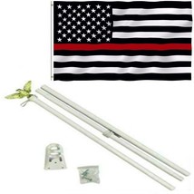 AES 3x5 3&#39;x5&#39; USA Thin Red Line Fire Fighters Flag White Pole Kit Set Eagle Top  - £23.49 GBP