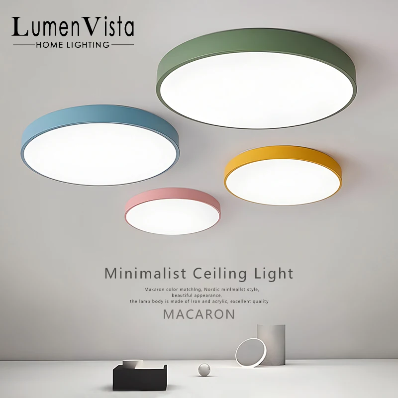 LED Macaron Ceiling Light Nordic Simplicity Colored Circular Fixture Living Room - £23.17 GBP+