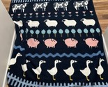 Vintage Vuteks Plush Blanket Crown Crafts Reversible 60x72 Farm Animals ... - £46.27 GBP