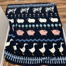 Vintage Vuteks Plush Blanket Crown Crafts Reversible 60x72 Farm Animals Pig Lamb - £45.55 GBP