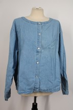 Vtg 90s Newport News 2X Easy Style Blue Denim Pearl Snap Front 100% Cotton Top - £20.91 GBP