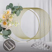 Floral Hoop Table Centerpiece 10 PCS 12 Inch, Metal Wreath Ring Stand with Cryst - £32.90 GBP