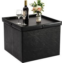 Large Storage Ottoman For Living Room And Dressing Room, Black, Faux Leather, Us - £71.38 GBP
