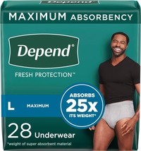 Depend Fresh Protection Adult Incontinence Underwear for Men, Maximum, L, 28Ct - £18.37 GBP