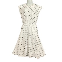 White Polka Dot Dress Sz 12 Side Buttons Sleeveless VTG Sally Lou - £27.73 GBP