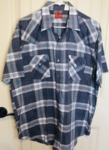 Ely Plains Plaid Blue White Shirt Size Large Pearl Snap Rodeo Cowboy Western - £10.06 GBP
