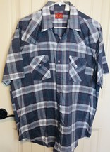 Ely Plains Plaid Blue White Shirt Size Large Pearl Snap Rodeo Cowboy Wes... - £9.90 GBP