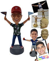 Personalized Bobblehead Guy With 2 Flags In Both Hands - Sports &amp; Hobbies Cheerl - £71.56 GBP