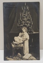RPPC 1908 Christmas Little Girl Presents Christmas Tree Postcard R2 - £13.28 GBP