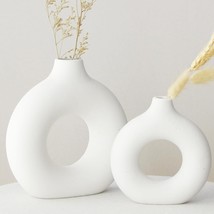 Zifty Ceramic Flower Vase Set Of 2 Room Decor Vase For Pampas Grass, M+S, White - $44.99