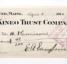 1915 Kineo Trust Company Bank Check E.A. Sampson Dover Maine Signed 7047... - $369.57 MXN