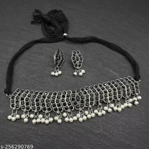 Oxidised Silver Plated Jewelry Stone Party Wear Set Adjustable Kundan Antique - £3.92 GBP