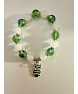 Green Faceted Bead Stretch Bracelet with White Gemstone Beads &amp; Silver O... - $20.82 CAD