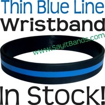 Two (2) Thin BlueLine Wristbands Debossed Color Filled Bracelets Choose Size - $8.88