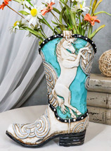 Western Blue and White Prancing Horse Cowboy Cowgirl Boot Vase Planter Figurine - £27.17 GBP