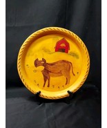 Old Toleware Tray Painted Country Scene Winking Cow Bull Barn Yard Folk ... - $37.39