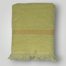Vintage Cannon Bath Towel Yellow Fringed Diamond Pattern Cotton USA Made - $9.75