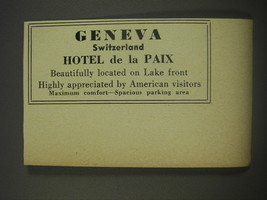 1956 Hotel de La Paix Ad - Geneva Switzerland - £14.81 GBP