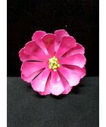 Vtg 1960s Mod Neon Enamel Hot Pink Flower Brooch Pin - $18.93 CAD