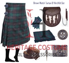 New Scottish Handmade Traditional Brown watch Tartan 8 yard Kilt &amp; Accessories - £117.05 GBP