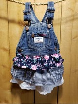 OshKosh B&#39;Gosh Baby Girl 12M Denim Tiered Jumper Dress Floral Gingham Eyelet  - £19.87 GBP