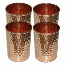 Handmade Copper Hammered Tumbler Glass for Ayurvedic Health Benefits -Set of 4 - £18.13 GBP