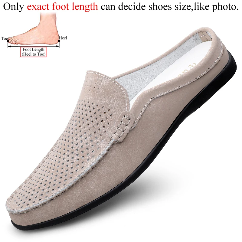 Summer Slip On Half Shoes For Men Leather Slippers Casual Mules Breathab... - $49.35
