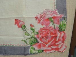 Vintage Handkerchief 12&quot;x13&quot; floral scalloped hand stitched edge mid-cen... - $9.89