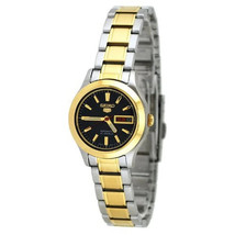 Seiko 5  Women&#39;s Two Tone 21 Jewels Black Dial Day Date Automatic Watch SYMD94 - £124.03 GBP