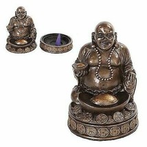 Ebros 4.25 Inch Lucky Buddha Bronze Finish Incense Burner Statue Figurine - $26.99
