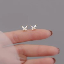 Tibetan Silver Mini Crystal Butterfly Sweet Stud Earrings for Women Flower Helix - £10.34 GBP