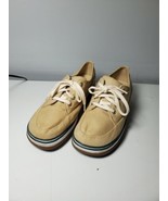 Clarks Lace Up Shoes Women&#39;s 32983 Tan Beige Canvas Walking Loafers Wedg... - $33.24 CAD
