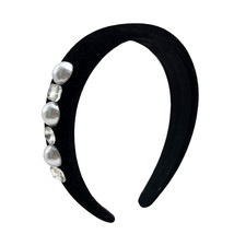 Black Padded Thick Headbands for Women Solid Wide Gemstone Pearl Headband Plain  - £16.80 GBP
