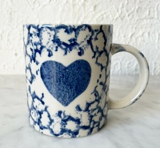 Vintage Gibson Colbalt Blue Sponge Paint Heart Stoneware Mug - Coffee Tea Cup - £11.25 GBP