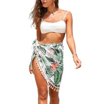 Women&#39;S Sarongs Wrap Cover Up Skirt Floral Green Tropical Print Tassel Tie Side  - £40.60 GBP