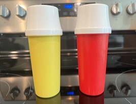 Vintage Tupperware Ketchup and Mustard Pump Dispensers 1329 &amp; Lids 870 Complete - £9.12 GBP