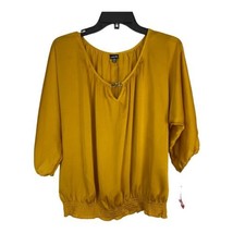 Rafaella Womens Shirt Size Medium Gold 3/4 Sleeve Elastic Waist NEW - £19.86 GBP