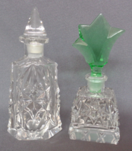 2 Old Cut Glass Perfume Bottles with Blown Dabber Stopper Star Pattern Antique - £15.73 GBP